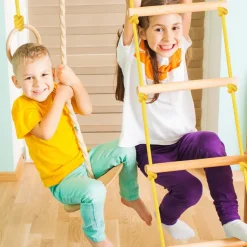 Physionics® Sprossenwand Set - Für Kinder/Erwachsene, Inkl. Klimmzugstange/Ringe/Trapez/Schrägbrett/Strickleiter, Aus Holz, Bis 100kg -Garten- & Gewächshäuser Geschäft 6b30aa25d3ba6d633912acb5a5d10390