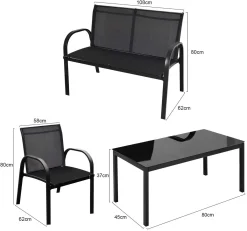 COSTWAY 4 Tlg. Terrassenmöbel Lounge- Balkon- & Garten-Set Inkl. 2 Einzelstühlen 1 Bank & 1 Couchtisch Textilene Sitzgruppe Sitzgarnitur Schwarz -Garten- & Gewächshäuser Geschäft 6b34526d1ba93c6b1959127f765800e3