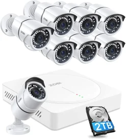 ZOSI 8CH 5MP Überwachungskamera Set Aussen, 8CH 2TB HDD DVR Mit 8 Wasserdicht 1920P Video Kamera CCTV System, Bewegungserkennung, 36M IR Nachtsicht