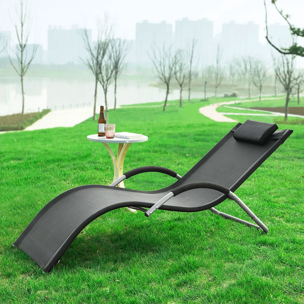 SoBuy OGS38-SCH Sonnenliege Gartenliege Relaxstuhl Liegestuhl Mit Kopfkissen Schwarz BHT Ca: 63x66x172cm 3 SoBuy OGS38-SCH Sonnenliege Gartenliege Relaxstuhl Liegestuhl Mit Kopfkissen Schwarz BHT Ca: 63x66x172cm – Bild 3