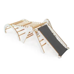 MAMOI® Klettergerüst Indoor, Kletterdreieck Mit Rutsche Aus Holz, Kletterbogen, Baby Kinder Klettern, Regenbogenwippe Mit Rutschbrett, Holzbogen Triangle Für Spielplatz Ab 1/2/3 Jahre