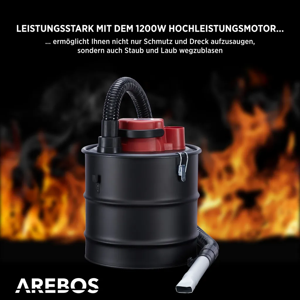 AREBOS Aschesauger, Kaminsauger 1200W, 20L, Mit 4 Rollen, Inkl. HEPA Filter, Saug- Und Blasfunktion 5 AREBOS Aschesauger, Kaminsauger 1200W, 20L, Mit 4 Rollen, Inkl. HEPA Filter, Saug- Und Blasfunktion – Bild 5