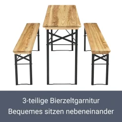 Juskys Bierzeltgarnitur Bichl 3-teilig Klappbar - Gartenmöbel-Set Aus 1 Biertisch + 2 Bierbänke – Festzeltgarnitur Biertischgarnitur Holz Metall -Garten- & Gewächshäuser Geschäft 6db1e9e0449e26edc242957985e5e2c3