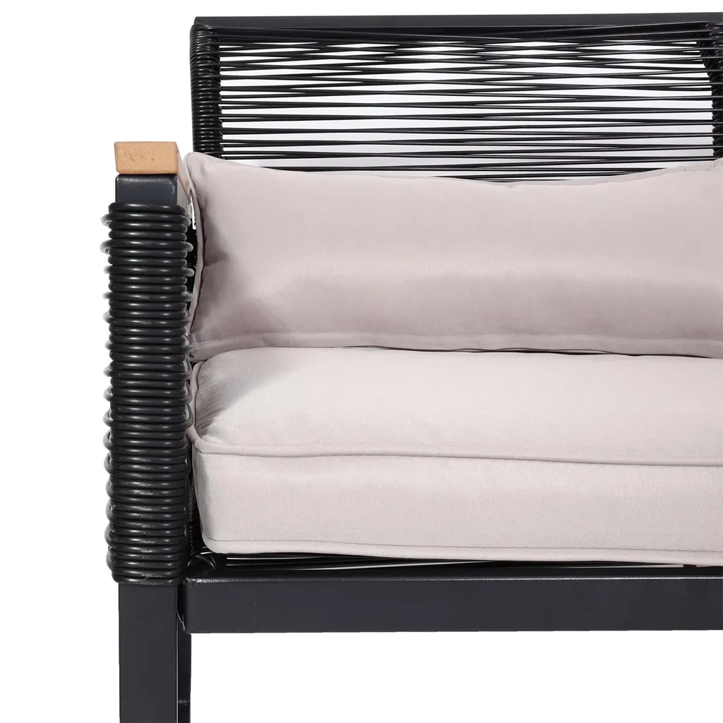 Mendler Garten-Garnitur HWC-K42, Gartenlounge Lounge-Set Sitzgruppe Sofa, Seilgeflecht Rope Polywood Stahl, Polster Hellgrau 2 Mendler Garten-Garnitur HWC-K42, Gartenlounge Lounge-Set Sitzgruppe Sofa, Seilgeflecht Rope Polywood Stahl, Polster Hellgrau – Bild 2