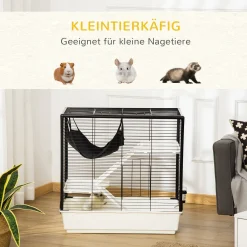 PawHut Kleintierkäfig Kleintiergehege Nagerkäfig Freigehege Mit Rampe Und Hängematte Stahl Alu Kunststoff Schwarz+Weiß+Grau 80 X 48 X 78 Cm -Garten- & Gewächshäuser Geschäft 6de4c26c880d76b0ba16cc9c2accbfaa