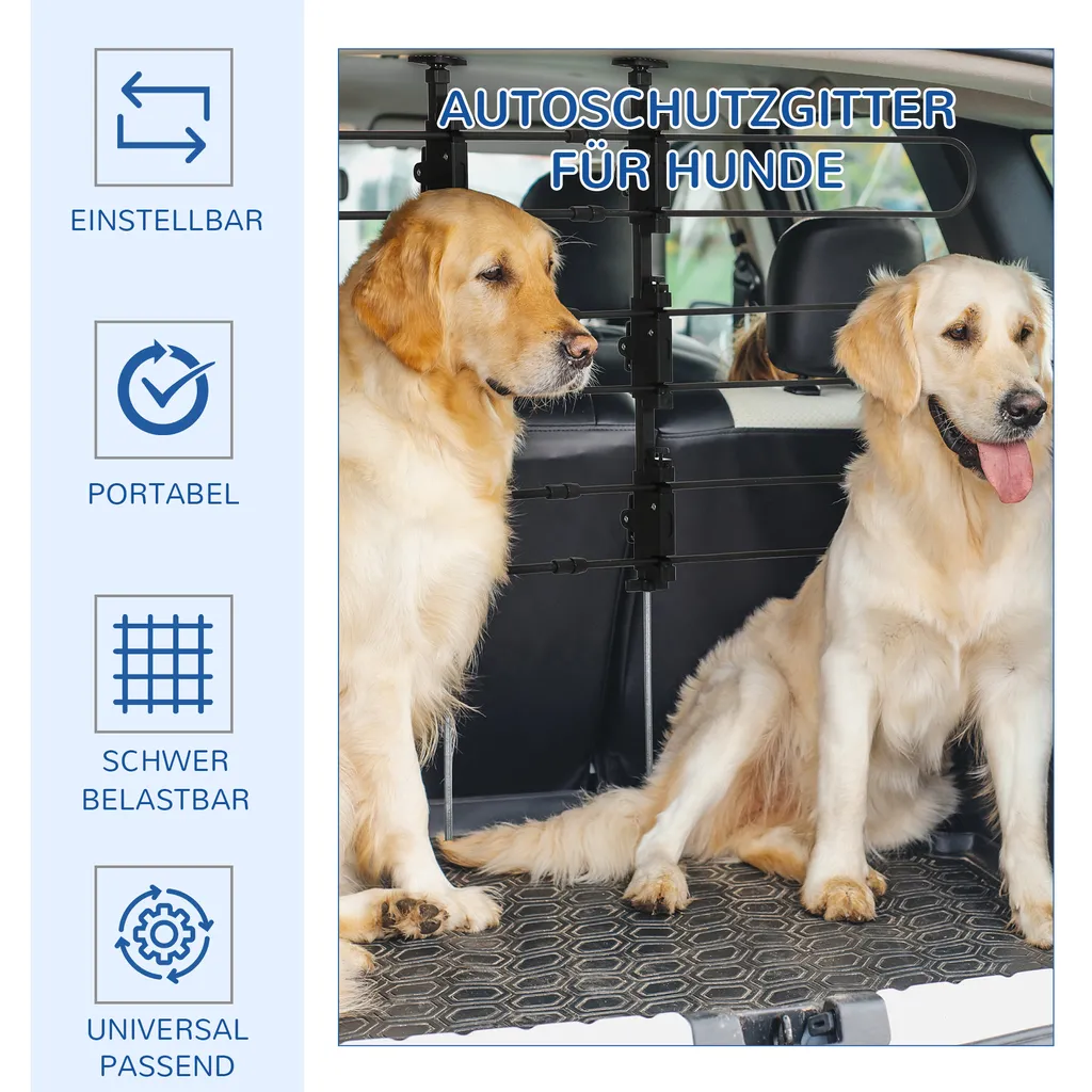 PawHut Hundeschutzgitter Auto, Verstellbares Trenngitter Für Hunde, Universal Kofferraum Hundegitter, Autotrennwand, Kofferraumgitter, Stahl, 89-150 X 76-124 Cm 4 PawHut Hundeschutzgitter Auto, Verstellbares Trenngitter Für Hunde, Universal Kofferraum Hundegitter, Autotrennwand, Kofferraumgitter, Stahl, 89-150 X 76-124 Cm – Bild 4