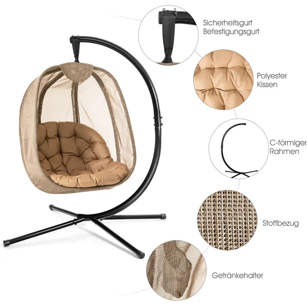 COSTWAY Hängesessel Mit Gestell & Sitzkissen, Hängestuhlgestell Mit Hängestuhl, Hängekorb Gestell Aus Stahl Bis 110kg Belastbar, Hängesesselgestell Für Terrasse Balkon, X-förmige Basis 3 COSTWAY Hängesessel Mit Gestell & Sitzkissen, Hängestuhlgestell Mit Hängestuhl, Hängekorb Gestell Aus Stahl Bis 110kg Belastbar, Hängesesselgestell Für Terrasse Balkon, X-förmige Basis – Bild 3