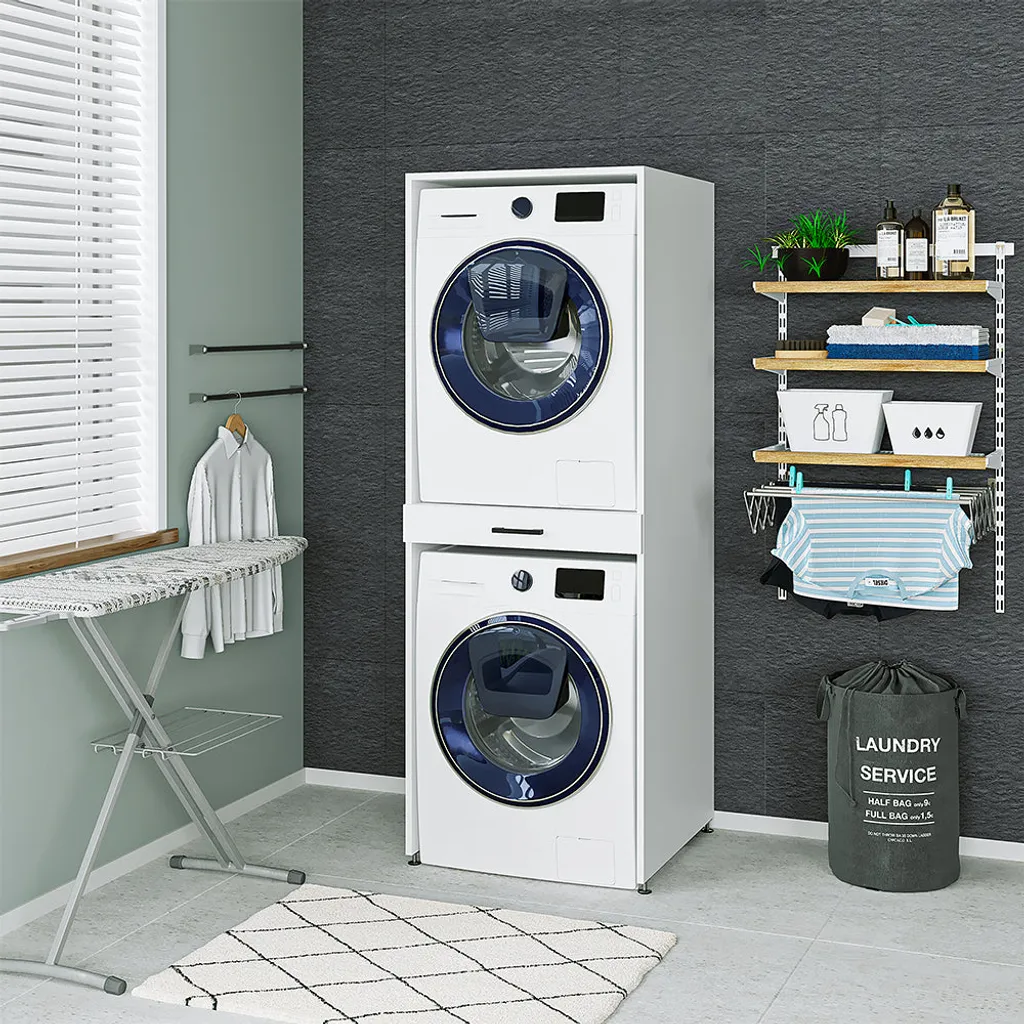 Roomartstore.de Roomart - Waschmaschinenschrank Für Trockner & Waschmaschine - Mit Ausziehbrett - Weiß - Schwarz Eiche: Weiß / + Ohne Klappschrank 3 Roomartstore.de Roomart - Waschmaschinenschrank Für Trockner & Waschmaschine - Mit Ausziehbrett - Weiß - Schwarz Eiche: Weiß / + Ohne Klappschrank – Bild 3