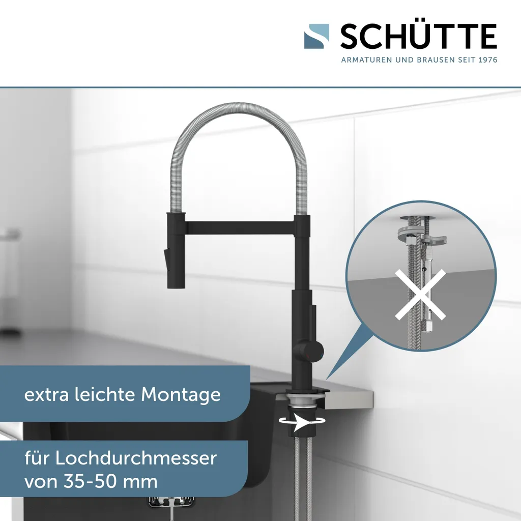 Schütte SCHÜTTE Küchenarmatur MIAMI, Spiralfederarmatur Mit Geschirrbrause, Wasserhahn Ausziehbar, Wasserhahn Mischbatterie Chrom/Schwarz Matt 7 Schütte SCHÜTTE Küchenarmatur MIAMI, Spiralfederarmatur Mit Geschirrbrause, Wasserhahn Ausziehbar, Wasserhahn Mischbatterie Chrom/Schwarz Matt – Bild 7