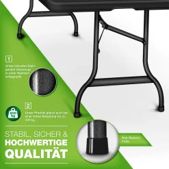 Tillvex Gartentisch 180x75cm Schwarz Klappbar Kunststoff | Buffettisch Mit Tragegriff | Klapptisch Für Garten Terrasse Und Balkon | Campingtisch 6 Personen 9 Tillvex Gartentisch 180x75cm Schwarz Klappbar Kunststoff | Buffettisch Mit Tragegriff | Klapptisch Für Garten Terrasse Und Balkon | Campingtisch 6 Personen -Garten- & Gewächshäuser Geschäft 6ed6ddc737af6603703696b521387839