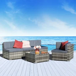 AREBOS Polyrattan Gartenmöbel Gartenlounge, Garnitur Set Sitzgruppe Grau, Aluminium Gestell, Tisch Mit Glasplatte, Inkl. Sitzkissen, 4 Personen -Garten- & Gewächshäuser Geschäft 6f016c029dbe0892a78be9d8cfa0cd1e