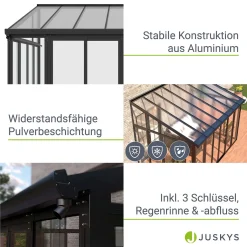 Juskys Wintergarten 12,5 M² - Mit Kristallklaren Wänden, Doppel-Schiebetüren & UV-Schutz – Wasserdicht & Winterfeste Überdachung Aus Aluminium - Grau -Garten- & Gewächshäuser Geschäft 6f1d0b3f5721e5a63e9d0e62f2e635b5
