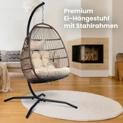 VITA5 Hängesessel Mit Gestell - Bequemer Hängekorb Sessel Zum Entspannen - Einzigartiger Hängesessel Indoor Und Outdoor - Boho Egg Schaukel Für Terrasse, Kinderzimmer, Leseecke - 150kg Tragkraft, Beige -Garten- & Gewächshäuser Geschäft 6f4dcb97d5361656bfcfff27934d9562