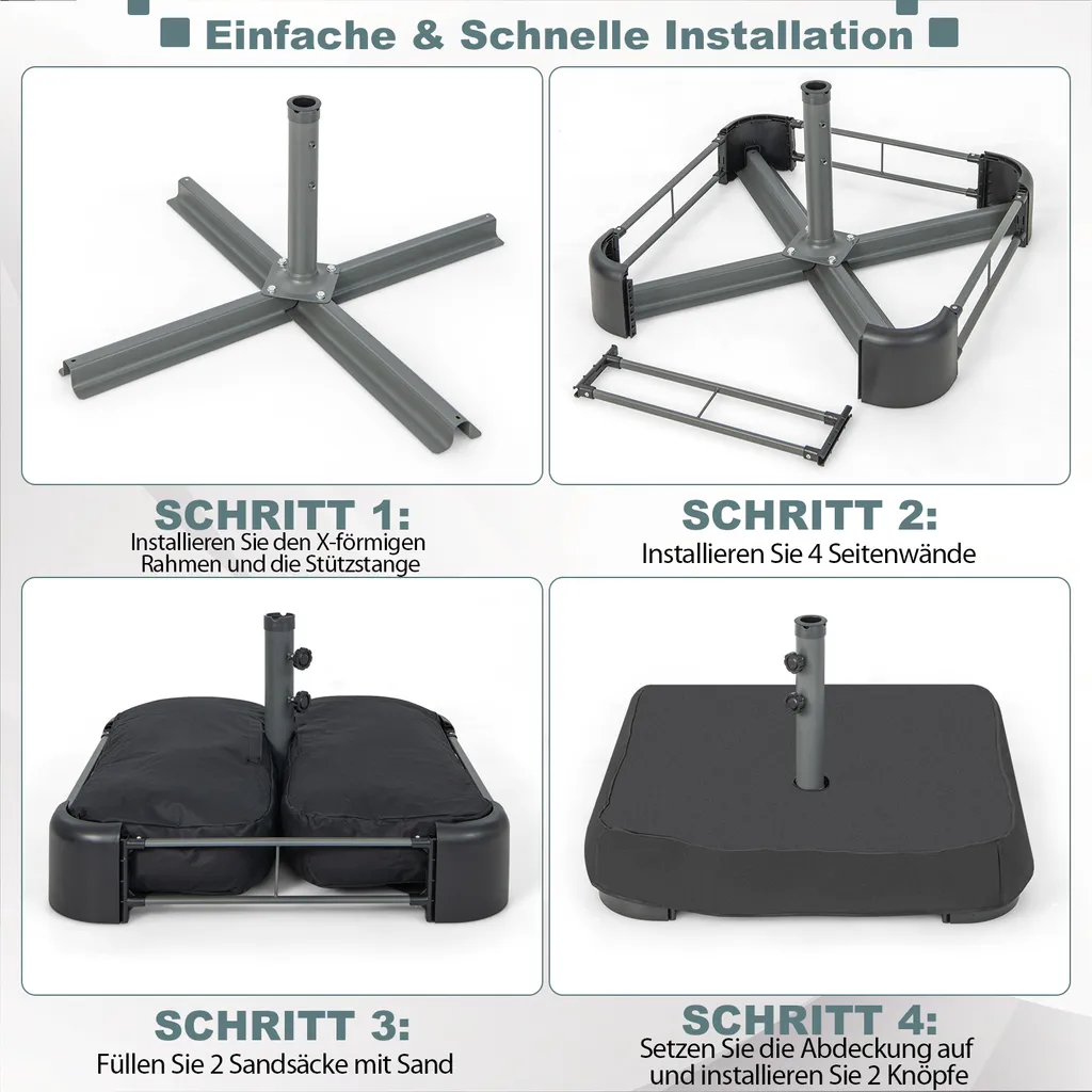 COSTWAY Sonnenschirmständer Mit Sandsäcken (90 Kg Füllkapazität), 2 Feststellknöpfen, Sonnenschirm Ständer Befüllbar, Schirmständer Marktschirmständer Für Terrasse, Garten 6 COSTWAY Sonnenschirmständer Mit Sandsäcken (90 Kg Füllkapazität), 2 Feststellknöpfen, Sonnenschirm Ständer Befüllbar, Schirmständer Marktschirmständer Für Terrasse, Garten – Bild 6