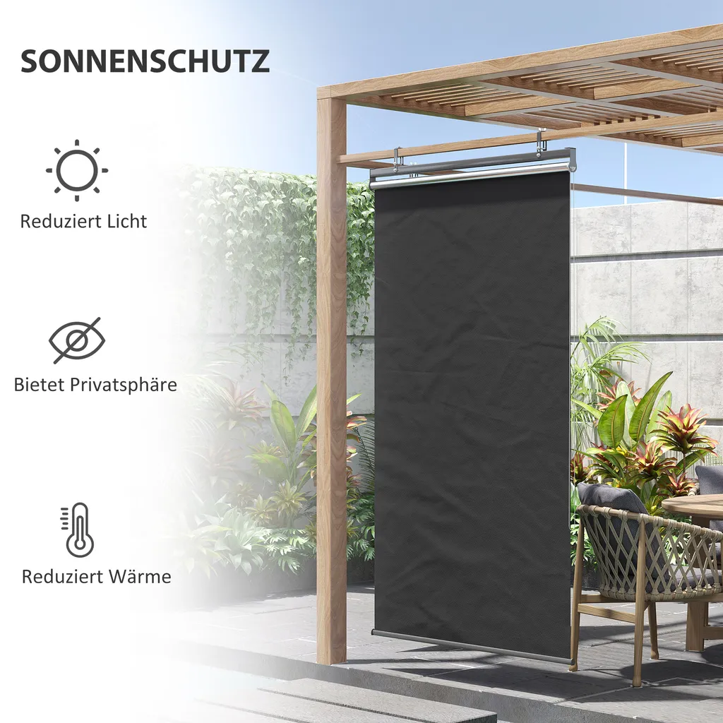 Outsunny Senkrechtmarkise Balkonsichtschutz Mit Sonnenschutz, 124 X 222cm Balkonrollo Mit Haken, Sichtschutz Für Pavillon, Pergola, Polyester, Dunkelgrau 4 Outsunny Senkrechtmarkise Balkonsichtschutz Mit Sonnenschutz, 124 X 222cm Balkonrollo Mit Haken, Sichtschutz Für Pavillon, Pergola, Polyester, Dunkelgrau – Bild 4