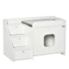 PawHut Katzenschrank Für Katzentoilette Katzenklo Mit 3 Stufen Der Treppe Katzenhaus Katzenhöhlen Katzenschrank Für Katzenbett Mit Türöffnung PB-Platte Weiß 90 X 48 X 59 Cm