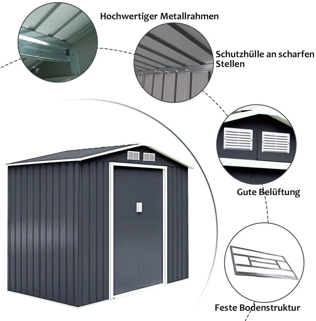 Dreamade Metall Gerätehaus, Gartenhaus Mit Metallfundament, Geräteschuppen, Metallschuppen 277x191x192 Cm, Garten Schuppen 4 Dreamade Metall Gerätehaus, Gartenhaus Mit Metallfundament, Geräteschuppen, Metallschuppen 277x191x192 Cm, Garten Schuppen – Bild 4