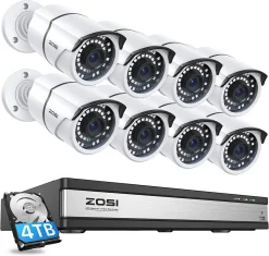 ZOSI 5MP Überwachungskamera Set Aussen, Videoüberwachung Set Mit 8X 5MP PoE IP Kamera Und 16CH 4TB HDD NVR, Bewegungserkennung, C161