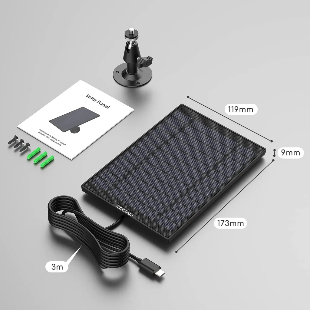 COOAU Solarpanel Für Solarbetriebene Sicherheitskamera,Akku Überwachungskamera Aussen WLAN IP Kamera Outdoor Oder Türklingel, Wetterfest, 360° Einstellbare Halterung,3M USB-Kable 7 COOAU Solarpanel Für Solarbetriebene Sicherheitskamera,Akku Überwachungskamera Aussen WLAN IP Kamera Outdoor Oder Türklingel, Wetterfest, 360° Einstellbare Halterung,3M USB-Kable – Bild 7
