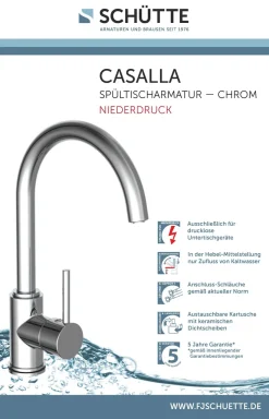 Schütte SCHÜTTE Küchenarmatur CASALLA, Niederdruck Armatur Küche, Energiesparender Wasserhahn Küche Chrom -Garten- & Gewächshäuser Geschäft 717ec13613e44f1a73f04595ef5f3f88