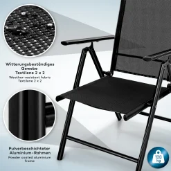 Tillvex Gartenstuhl Schwarz Klappbar Aus Aluminium | Hochlehner Mit Armlehnen | Klappstuhl Verstellbar | Klappsessel Balkon Garten Terrasse -Garten- & Gewächshäuser Geschäft 71b6f568befef144e218257b8d13565e