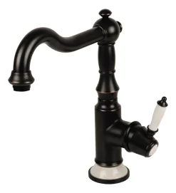 Calmwaters® Spültischarmatur Im Vintage-Look, Küchenarmatur Mit Keramikkartusche, Retro-Wasserhahn Küche, 360° Drehbar, Einhebelmischer Spüle, Weiße Keramik-Details, Messing, Schwarz, 12PZ5606 -Garten- & Gewächshäuser Geschäft 71c3321b8eecc4ec0e7e7f2dfacbe4a3