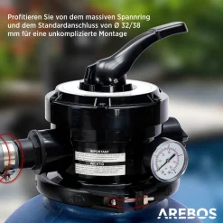 AREBOS Sandfilteranlage Mit Pumpe | 400W | 10.200 L/h | Tankvolumen Bis Zu 20 Kg Sand | 7 - Wege Ventil Mit Griff | Mit Druckmanometer | Inkl. 1400g Filterbälle | Inkl. 2m Schlauch | Blau 11 AREBOS Sandfilteranlage Mit Pumpe | 400W | 10.200 L/h | Tankvolumen Bis Zu 20 Kg Sand | 7 - Wege Ventil Mit Griff | Mit Druckmanometer | Inkl. 1400g Filterbälle | Inkl. 2m Schlauch | Blau -Garten- & Gewächshäuser Geschäft 71c6c5d636802e8d988adc9aa506b039