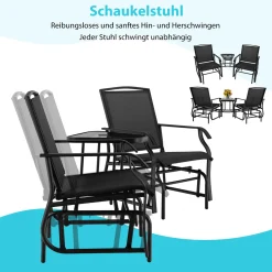 COSTWAY 2-Sitzer Gartenmöbel Set Mit Tisch & Schirmloch, Balkonmöbel Mit Atmungsaktivem Stoff, Sanftes Schaukelfunktion, Gartenbank Sitzgarnitur Für Garten, Terrasse, Balkon (Schwarz) -Garten- & Gewächshäuser Geschäft 71caf72d3231e7b74e95fd38bc4ae3e2