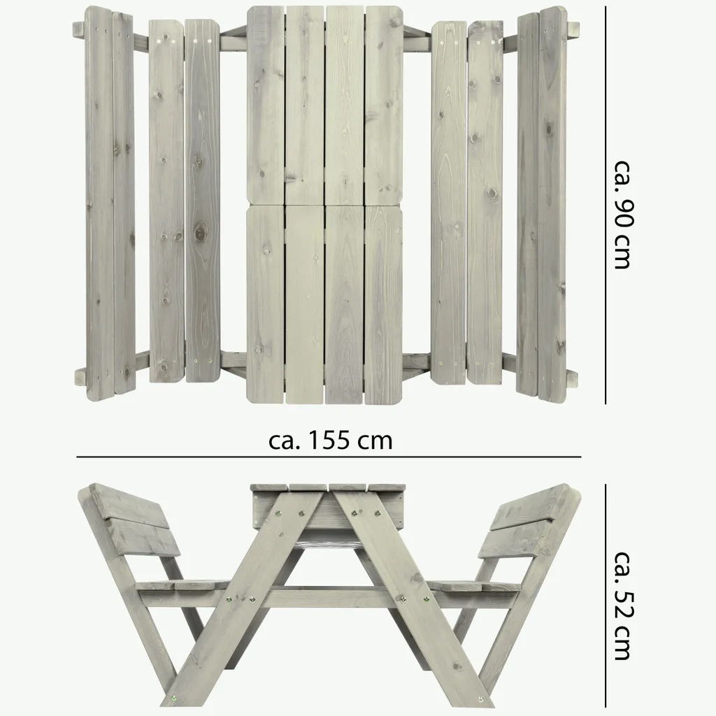 ONVAYA® Kindersitzgarnitur Grau Garten-Kindersitzgruppe »Kindersitzgarnitur Aus Holz, Kindersitzgruppe Mit Rückenlehnen Für Bis Zu 4 Kinder, Praktische Kinderpicknickbank Mit Ausreichend Stauraum« 2 ONVAYA® Kindersitzgarnitur Grau Garten-Kindersitzgruppe »Kindersitzgarnitur Aus Holz, Kindersitzgruppe Mit Rückenlehnen Für Bis Zu 4 Kinder, Praktische Kinderpicknickbank Mit Ausreichend Stauraum« – Bild 2