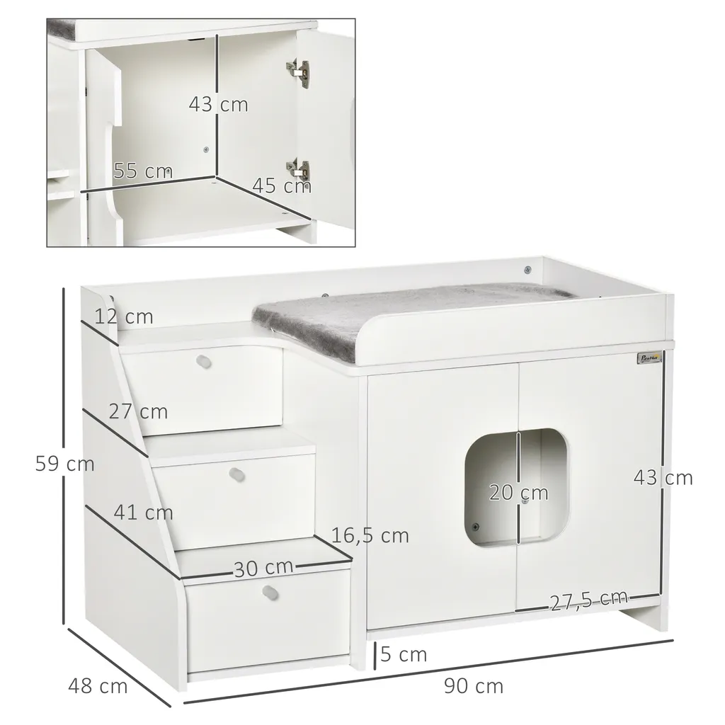 PawHut Katzenschrank Für Katzentoilette Katzenklo Mit 3 Stufen Der Treppe Katzenhaus Katzenhöhlen Katzenschrank Für Katzenbett Mit Türöffnung PB-Platte Weiß 90 X 48 X 59 Cm 3 PawHut Katzenschrank Für Katzentoilette Katzenklo Mit 3 Stufen Der Treppe Katzenhaus Katzenhöhlen Katzenschrank Für Katzenbett Mit Türöffnung PB-Platte Weiß 90 X 48 X 59 Cm – Bild 3