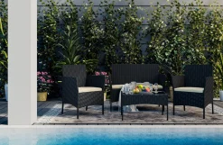 Hamlody Rattan Gartenmöbel Set, Polyrattan Lounge Gartenmöbel Set Mit Sofa, Lounge Sessel, Tisch Und Hockern, 2 * Sessel + 1 * Doppelsitz-Sofa + 1 * Tisch + 3 * Kissen, Schwarz -Garten- & Gewächshäuser Geschäft 7218b329e3e176c2d1cbf495e9052d20