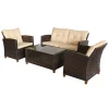 Outsunny 4 Tlg. Rattan Gartenmöbel-Set, Gartengarnitur Mit Kissen, Sitzgruppe Mit 2 Doppelsofa, 2 Stühlen, 1 Couchtisch, Sitzgarnitur Für Garten, Terrasse, Metall+Polyester, Beige