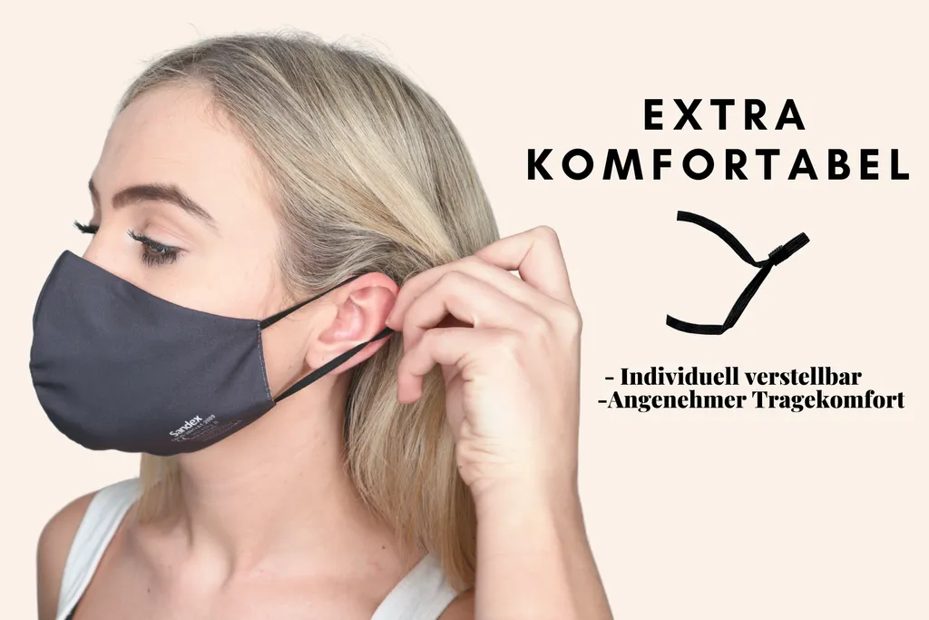 SelMe 1x Sandex FFP2 Nano-Atemschutzmaske EU, MNS, Soff, Bis Zu 30x Waschbar, Bunt, Atmungsaktiv Mit Verstellbaren Ohrclips Schwarz 2 SelMe 1x Sandex FFP2 Nano-Atemschutzmaske EU, MNS, Soff, Bis Zu 30x Waschbar, Bunt, Atmungsaktiv Mit Verstellbaren Ohrclips Schwarz – Bild 2