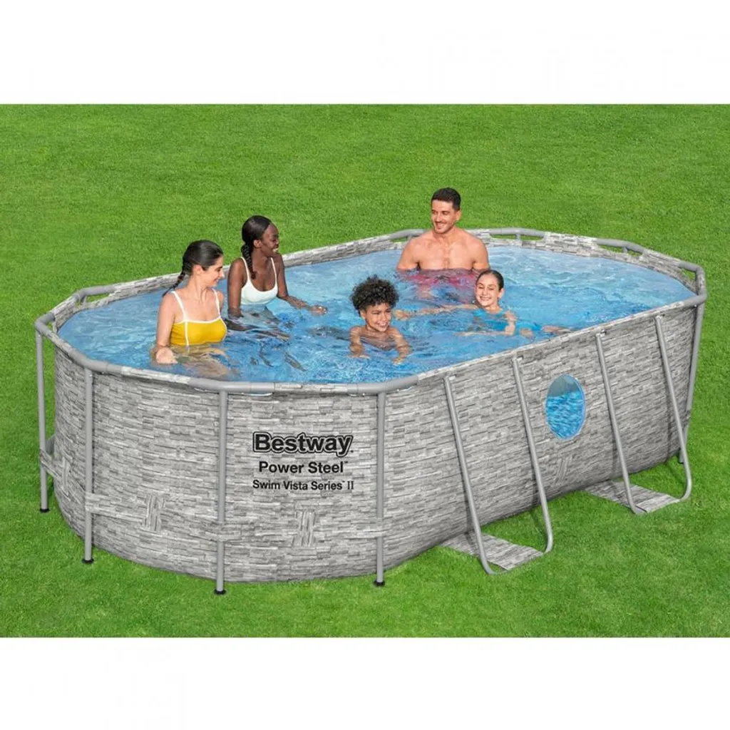 Bestway 56714 Oval Aufstellpool Mit Bullauge Swim Vista 427x250x100 CmGestalten: Oval, Maße: 4 - 4,99 M, Filterpumpe: 58383 2 Bestway 56714 Oval Aufstellpool Mit Bullauge Swim Vista 427x250x100 CmGestalten: Oval, Maße: 4 - 4,99 M, Filterpumpe: 58383 – Bild 2