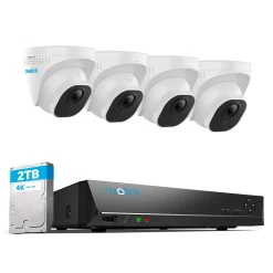 Reolink 4K Überwachungskamera Aussen Set, 8CH Videoüberwachung Mit 4X 8MP PoE IP Kamera Und 2TB HDD NVR Für 24/7 Aufnahme Innen Outdoor, Personenerkennung Und Fahrzeugerkennung, IP66, RLK8-800D4-A