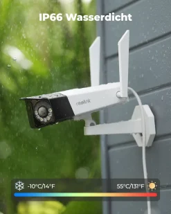 Reolink 4K Dual-Lens WLAN Überwachungskamera Aussen, 180° Ultra-Weitwinkel, Person-/Fahrzeug-/Haustier-Erkennung, 2,4/5 GHz WiFi, Farbnachtsicht, 2-Wege-Audio, Duo 2 WiFi -Garten- & Gewächshäuser Geschäft 72e3d1fe2be5609385941272bdb20491