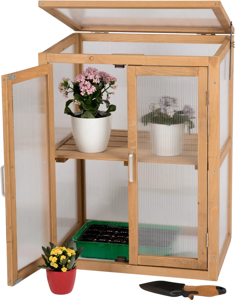 Needs&wants Mini Gewächshaus Klein Winterfest Aus Holz Für Balkon Garten Zimmer Indoor, Frühbeet Hochbeet Treibhaus Anzucht Aufzucht Von Pflanzen Pflanzschrank Anzuchthaus, 58x43x76 Cm, Polycarbonat, Braun 1 Needs&wants Mini Gewächshaus Klein Winterfest Aus Holz Für Balkon Garten Zimmer Indoor, Frühbeet Hochbeet Treibhaus Anzucht Aufzucht Von Pflanzen Pflanzschrank Anzuchthaus, 58x43x76 Cm, Polycarbonat, Braun