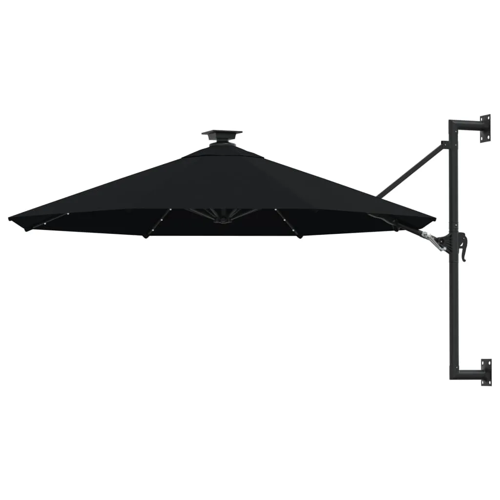 VidaXL Sonnenschirm Wandmontage Mit LEDs Und Metallmast 300 Cm Schwarz 1 VidaXL Sonnenschirm Wandmontage Mit LEDs Und Metallmast 300 Cm Schwarz