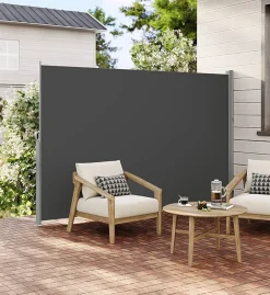 SONGMICS Seitenmarkise, Sichtschutz, 200 X 400 Cm, Ausziehbar Aus 220 G/m² Polyester,Blickdicht, Seitenrollo, Für Balkon, Terrasse, Garten, Anthrazit GSA204G02