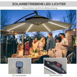 HOMCOM Outsunny Ampelschirm Ø295 Cm LED Solar Sonnenschirm Wasserabweisend Alu Hellgrau 11 HOMCOM Outsunny Ampelschirm Ø295 Cm LED Solar Sonnenschirm Wasserabweisend Alu Hellgrau -Garten- & Gewächshäuser Geschäft 7393dfc06d8edf7496a35832b549ba63