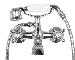 Calmwaters® Badewannenarmatur Retro Cross, Vintage-Wannenarmatur Mit Kreuzgriffen Und Handbrause, Wasserhahn Badewanne, Zweigriffmischer, Aufputzarmatur, Brauseabgang 1/2, Messing, Chrom, 13PZ2442 -Garten- & Gewächshäuser Geschäft 73a4f4b33b02b140a73bf5ccab03d907