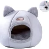 Mmgoqqt Faltbare Katzenhöhle Mit Terrasse, Kuschelhöhle Für Katze Mit Super Weichem Innerkissen Outdoor Winterfest Katzenhaus Katzenbett Zum Schlafen Für Katzen(L,Grau)