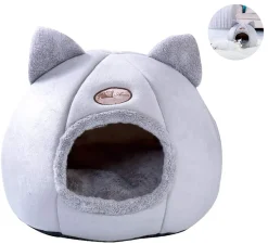 Mmgoqqt Faltbare Katzenhöhle Mit Terrasse, Kuschelhöhle Für Katze Mit Super Weichem Innerkissen Outdoor Winterfest Katzenhaus Katzenbett Zum Schlafen Für Katzen(L,Grau)
