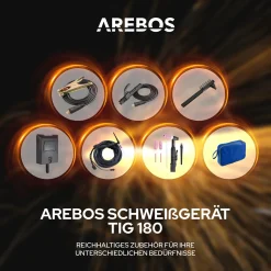 AREBOS Schweißgerät TIG 180, WIG Schweißgerät, 10-180 A, 230 V, 50 Hz, HF-Zündung, Sehr Kompakt, Kühlventilator, Zielgerichtete Wärmeeinbringung, IGBT Inverter Schweissgerät, Inkl. Zubehör -Garten- & Gewächshäuser Geschäft 73aef910536f09898eaa581f77397dd7
