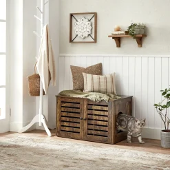 FEANDREA Katzentoilette, Katzenhaus, Stark Und Langlebig, Lamellentür, Mit Türen, Vintagebraun PCL003X01 -Garten- & Gewächshäuser Geschäft 73dd9cef38a91da54a4e821d6a419796