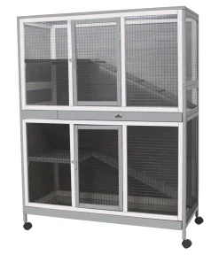 Dehner Lieblinge Nagerheim Nevio, Für Indoor, 155 X 120 X 54 Cm, Tannenholz/Metall, Weiß/grau/schwarz