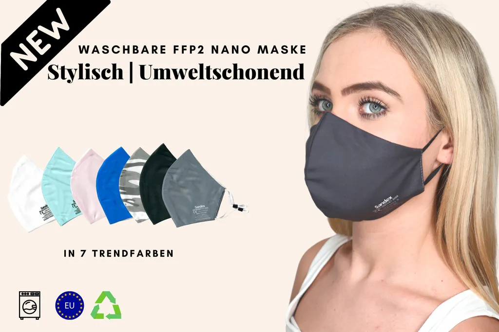 SelMe 1x Sandex FFP2 Nano-Atemschutzmaske EU, MNS, Soff, Bis Zu 30x Waschbar, Bunt, Atmungsaktiv Mit Verstellbaren Ohrclips Schwarz 1 SelMe 1x Sandex FFP2 Nano-Atemschutzmaske EU, MNS, Soff, Bis Zu 30x Waschbar, Bunt, Atmungsaktiv Mit Verstellbaren Ohrclips Schwarz