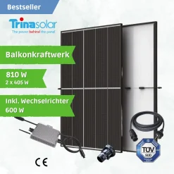 COOL BANANAS »Balkonkraftwerk 600W Photovoltaik Mini-PV Anlage«, 600,00 W, MONOKRISTALLINES DOPPELGLAS-MODUL, (Komplett-Set, 2x MONOKRISTALLINES DOPPELGLAS, WECHSELRICHTER, NETZSTECKER), MONOKRISTALLIN, Steckerfertig PlugPlay Genehmigungsfrei, WIFI,