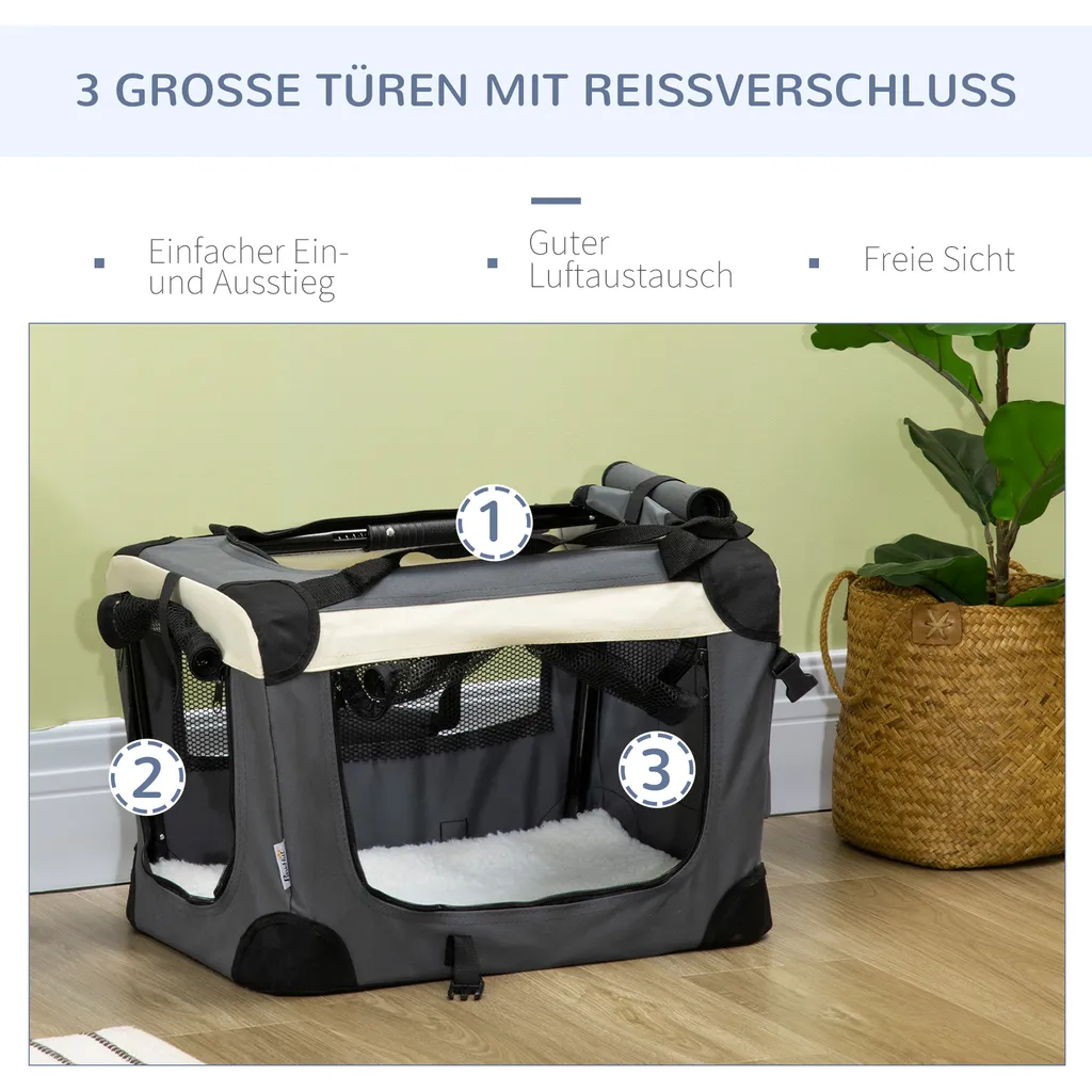 PawHut Hundetasche Transporttasche Faltbare Hundebox Mit Kissen Hundetragetasche Für Kleine Hunde Reisetasche Haustierrucksack Outdoor Oxfordstoff Grau+Schwarz 50,5 X 33,5 X 35 Cm 7 PawHut Hundetasche Transporttasche Faltbare Hundebox Mit Kissen Hundetragetasche Für Kleine Hunde Reisetasche Haustierrucksack Outdoor Oxfordstoff Grau+Schwarz 50,5 X 33,5 X 35 Cm – Bild 7