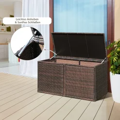 COSTWAY Auflagenbox Rattan 335L Stauraum, Kissenbox Mit Doppeltüren & Ablage, Truhenbank Sitzbank Für Terrasse Garten Balkon 115x60x65cm (Braun) -Garten- & Gewächshäuser Geschäft 74a90ca0976ec23a780eddd8464cb5ad